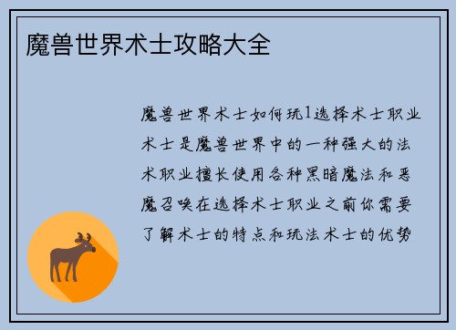 魔兽世界术士攻略大全