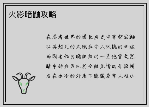 火影暗鼬攻略